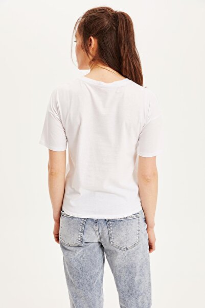 DeFacto Γυναικείο κοντομάνικο μπλουζάκι με λευκό στάμπα L0082AZ.19SM.WT34