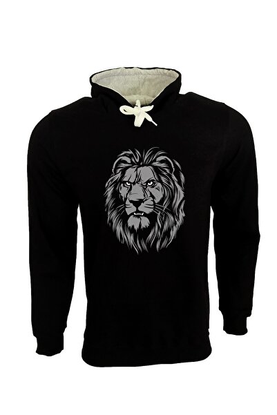 Raf Coll Hanorac cu glugă unisex cu imprimeu leu negru