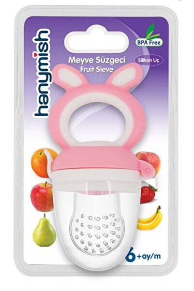 Hanymish مصفاة فواكه بطرف سيليكون مثقوبة باللون الوردي للأطفال