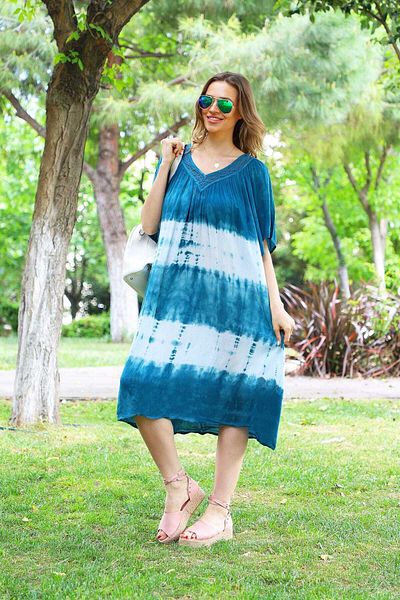 YILSOY TEKSTİL Γυναικείο φόρεμα Navy Blue με κοντό μανίκι με δαντέλα γιακά