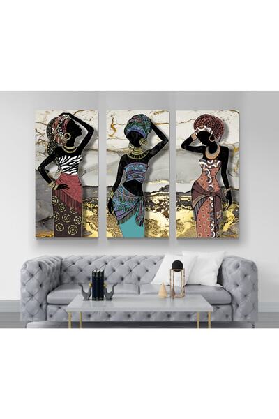 Meteor Galeri Siyahi Afrika Kadın Resimleri 3 Parçalı Kanvas Tablo En 60cm X ...