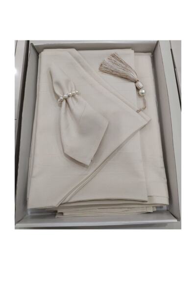 Almila Home Zeynoçeyiz Carmen Masa Örtüsü Takımı 12 Kişilik Bej