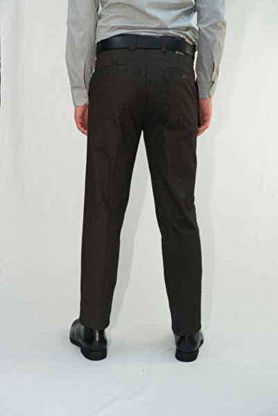 Bomonti Ανδρικό καφέ κλασικό βαμβακερό παντελόνι Nıkralı Fishscale χειμερινό