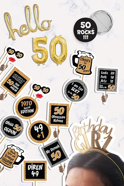 PEKSHOP Hello 50 Years Gold Concept Birthday Party Set