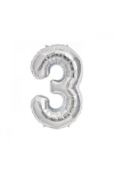 Oyuncak Paketi Silver Foil Balloon Number 3 100 Cm