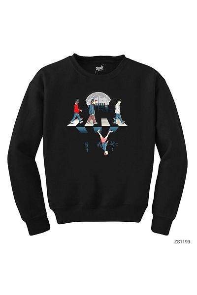 Z zepplin Stranger Things Team on Road Black Sweatshirt