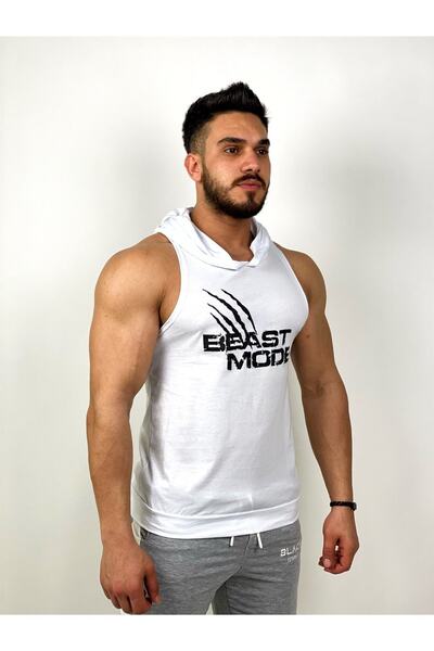 BLACK Чоловічий білий фітнес-костюм з капюшоном Beast Mode