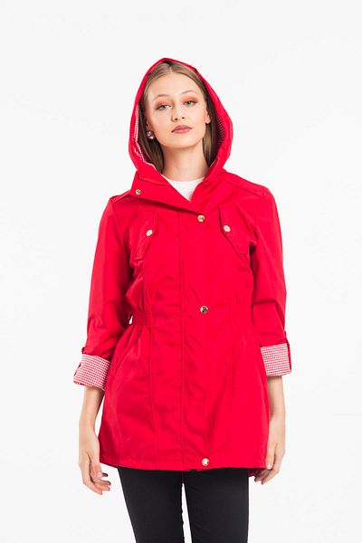ladyzey Women's Hooded Elastic Waist Foldable Sleeve Lined Trench Coat