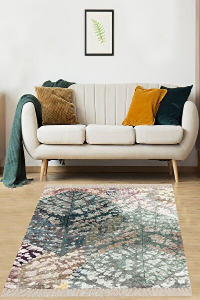 on the clouds Yaprak Desenli Dijital Baskı Kaymaz Taban Yıkanabilir Modern Sa...