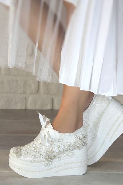 Naturelmoda Carolina Altın Kadın Beyaz Gelinlik Bayan Ayakkabı Abiye 18526