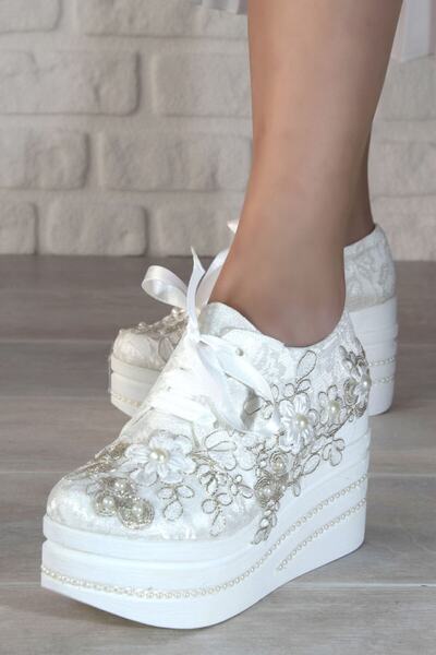 Naturelmoda Carolina Altın Kadın Beyaz Gelinlik Bayan Ayakkabı Abiye 18526