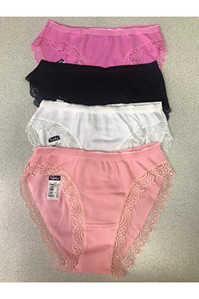 Tutku 12'li Paket Kadın Kaşkorse Paça Dantelli Bikini Külot Asorti Kilot