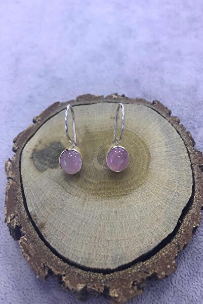 NSA SILVER Pembe Kuvars Taşlı Gümüş Küpe 925 Ayar