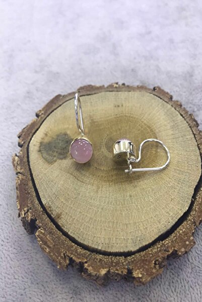 NSA SILVER Pembe Kuvars Taşlı Gümüş Küpe 925 Ayar