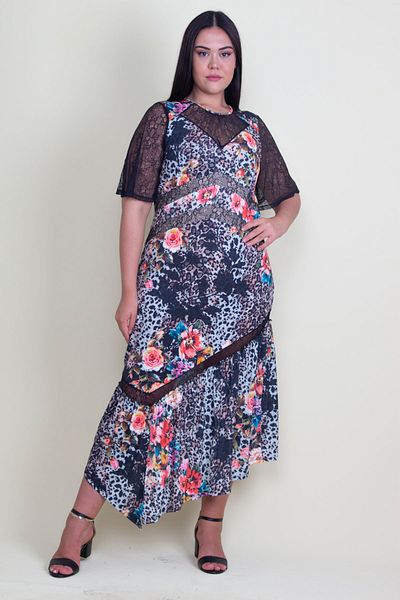 Şans Rochie de damă mărime mare cu dantelă colorată 65n18206