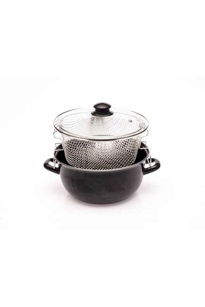 GRANDEUR Black 24cm Enamel Fryer Frying Pot