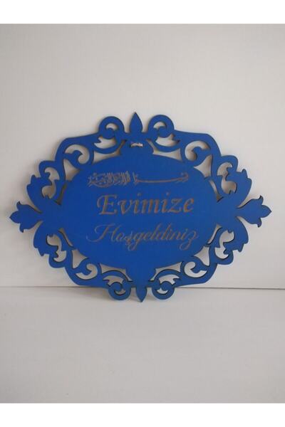 Ahşap Aksesuar Welcome to Our Blue Home Decorative Wooden Door Ornament