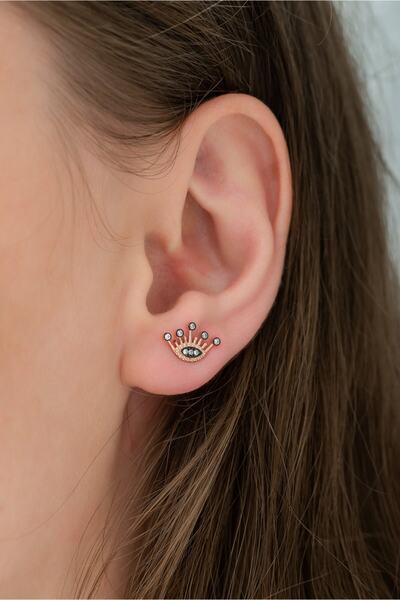 Nereze 925 Ayar Minik Kral Tacı Küpe Kadın Gümüş Küpe