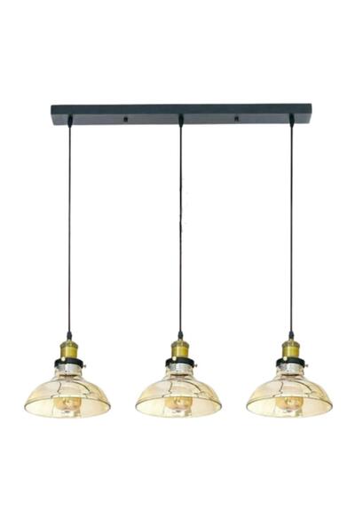 Rsylight Retro Dekoratif Bal Camlı Rustik 3 Lü Masa Üstü Sıralı Sarkıt Avize