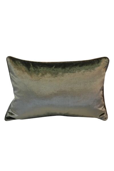 Flora Home Haki Rengi Kadife Biye Detaylı Dekoratif Kırlent Kılıfı 35x50