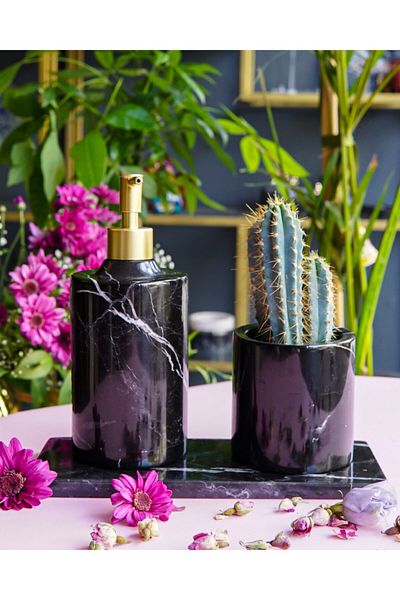 mar&more Black Marble 3-Piece Comfort Bathroom Set - 3-Piece Black Marble