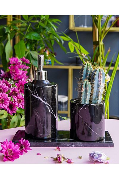 mar&more Black Marble 3-Piece Comfort Bathroom Set - 3-Piece Black Marble