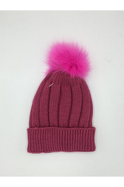 GONCA ŞAPKA Girl's Fur Pompom Winter Beret