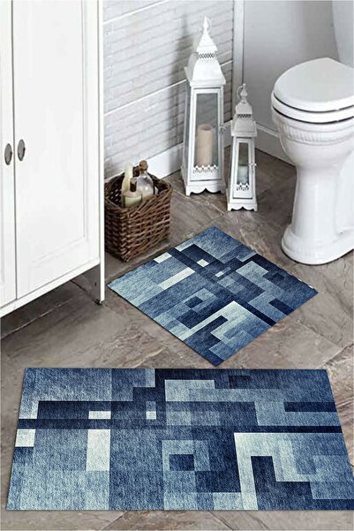 MEKTA HOME Set covorașe de baie din 2 piese cu model geometric albastru