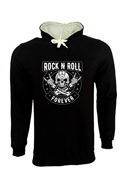 Raf Coll Unisex majica Rock'n Roll Forever Štampano crna Sa kapuljačom