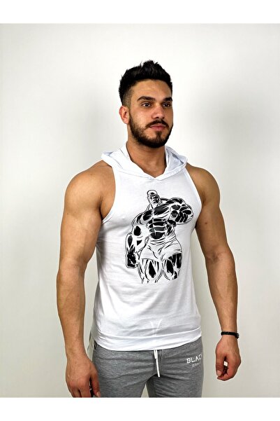 BLACK Чоловічий білий худі з капюшоном для фітнесу