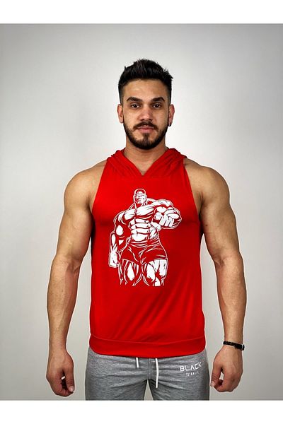 BLACK Tricou de fitness pentru bărbați, Red Hulk, cu glugă