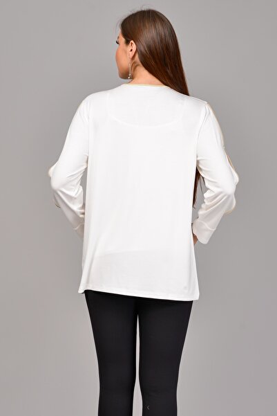 TUSSE Women's Ecru Glitter Long Sleeve Viscose Plus Size Blouse