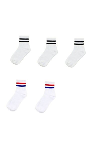 çorapmanya Kadın 5 Çift Karışık Renkli Çizgili Kolej Tenis Çorabı-7