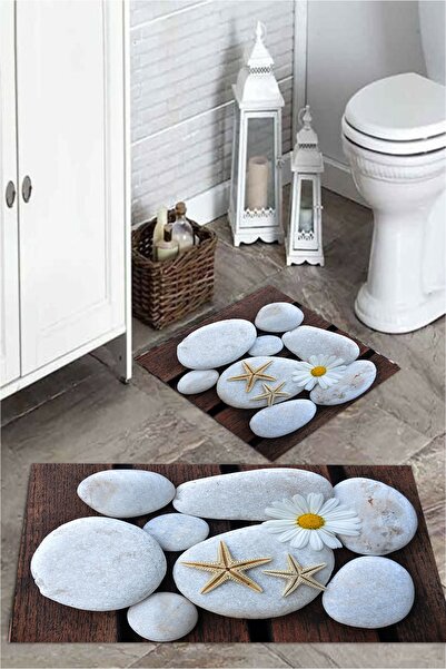 MEKTA HOME 3 Boyutlu Taşlı 2'li Banyo Paspas Takımı