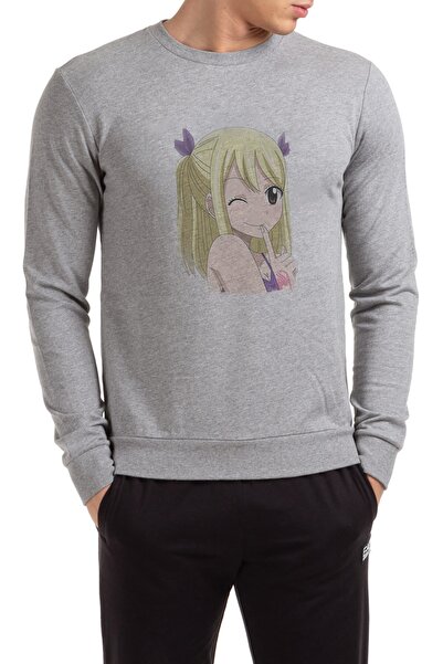 QIVI Anime Mavis Vermillion Fairy Tail Glass Printed Gray Men's Knitted Sweat...