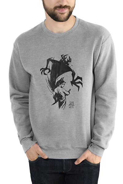 QIVI Samurai Jack Printed Gray Men's Knitted Sweatshirt Long Sleeve