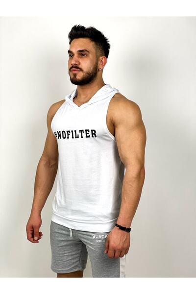 BLACK Чоловічий білий фітнес-костюм з капюшоном