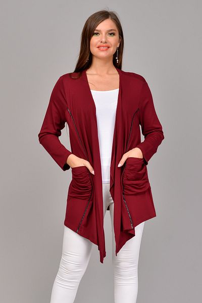 TUSSE Women's Burgundy Leather Ribbed Cardigan