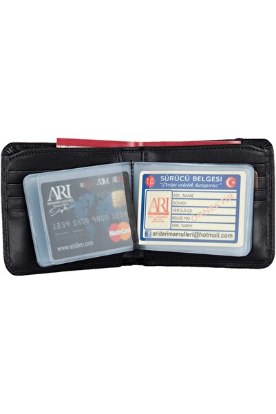 ARI Black Genuine Leather - Horizontal Elastic Simple Card Holder 0015