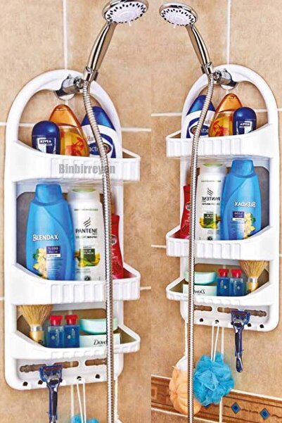 Binbirreyon Duş Rafı Vantuzlu Raf 3 Katlı Askı Kancalı Banyo Duş Rafı La052