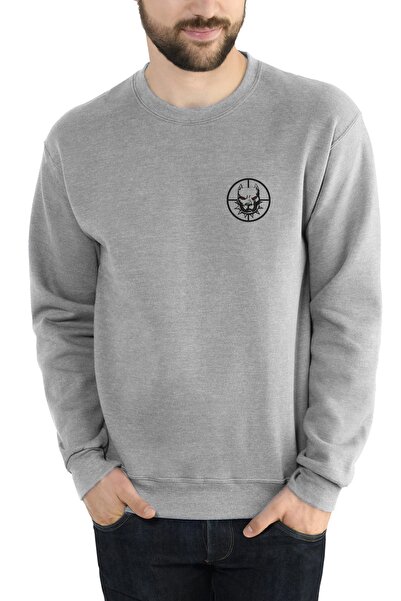 QIVI Men's Gray Pitbull Chest Printed Knitted Long Sleeve Sweatshirt