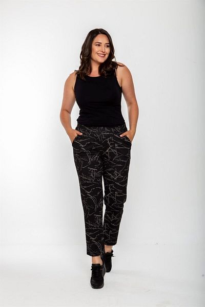 Seamoda Women's Black Granite Pattern Carrot Pants