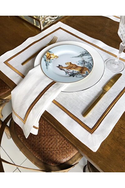 Elif İpek Hometex Gold Işlemeli Üç Sargılı Amerikan Servisi 6'lı Set