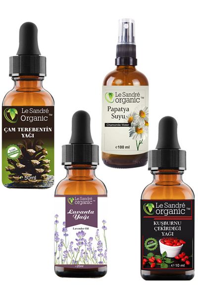 Le'Sandre Organics مجموعة زيت اللافندر - البابونج والماء والتربنتين الصنوبري وثمر الورد والنواة