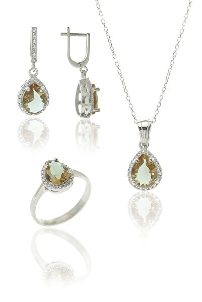 Doğan Silver Kadın Gümüş Damla Model Zultanit Taşlı Üçlü Set Dgn20472