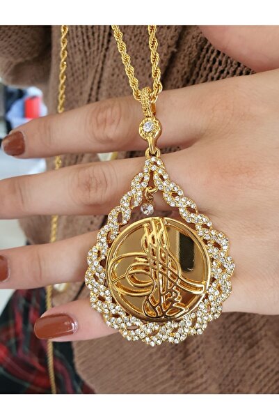 barisiva gold 22 Ayar Altın Kaplama Zirkon Taşlı Tuğralı Kolye