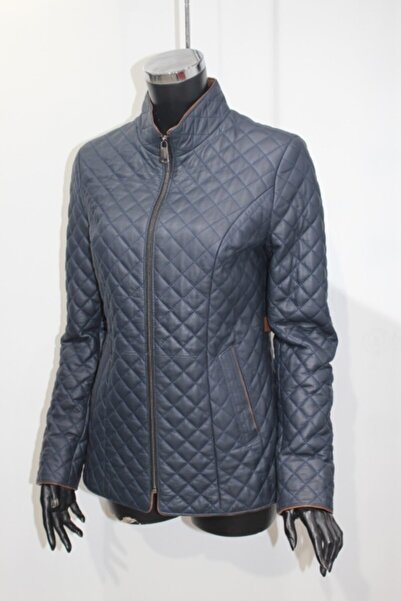 Metins Leather Kadın Lacivert Deri Mont