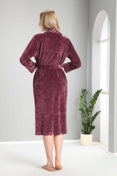 Nuşa Halat de baie din bumbac jacquard cu guler prune pentru femei