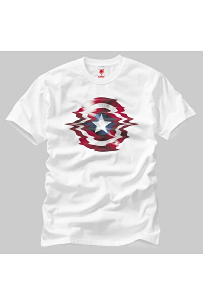 Crazy Чоловіча біла футболка Distorted Captain America Shield