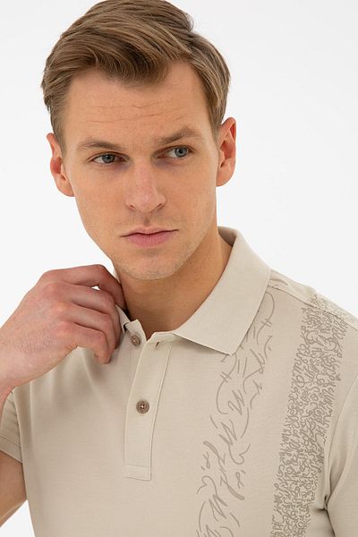 Pierre Cardin Polo Neck Beige Slim Fit T-Shirt